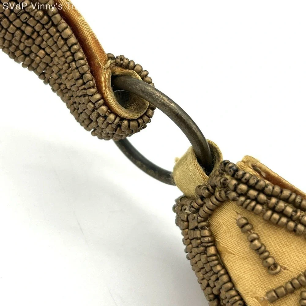 Vintage 90s Toni Women's Gold Bronze Beaded Sequined Floral Hobo Shoulder Bag